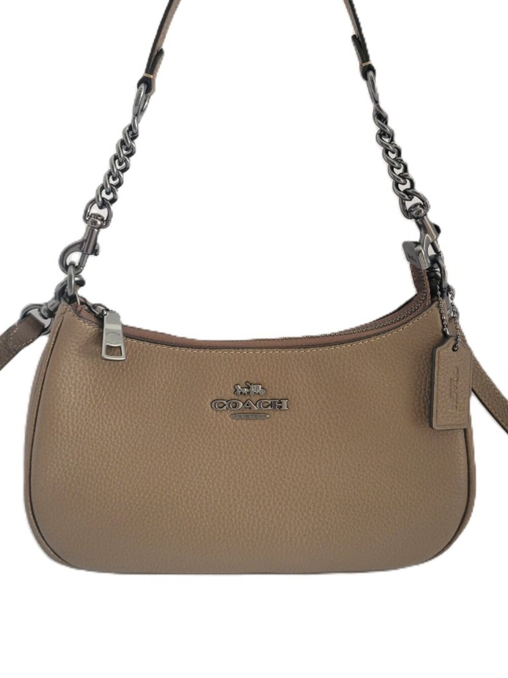 Coach CV934 Refined Pebbled Leather Teri Shoulder Bag Crossbody Dark Stone
